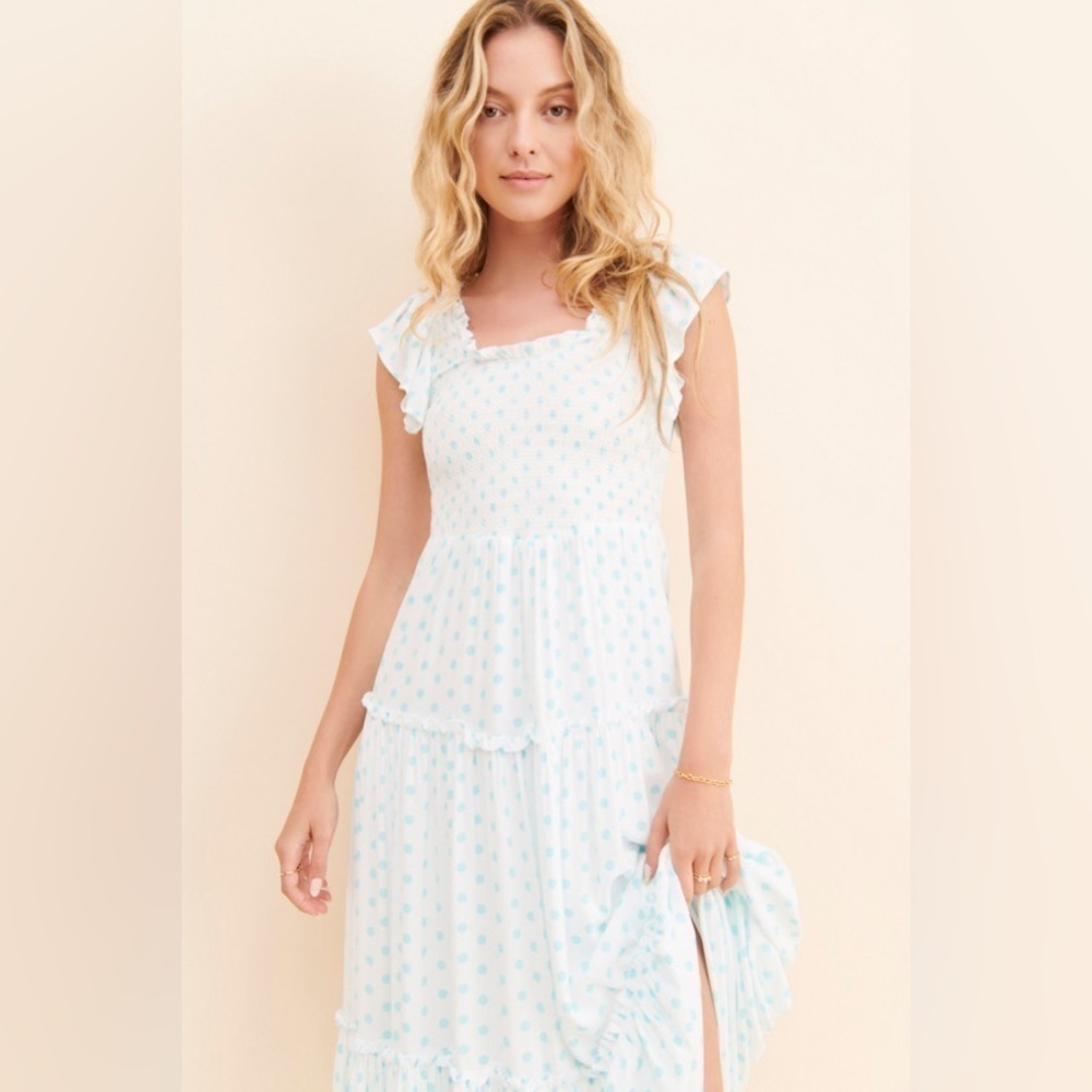 Anthropologie Araminta James Positano Tiered Maxi Polka Dot Dress sz XL